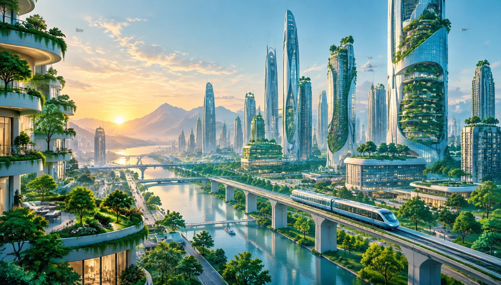 Illustration of a sustainable future city